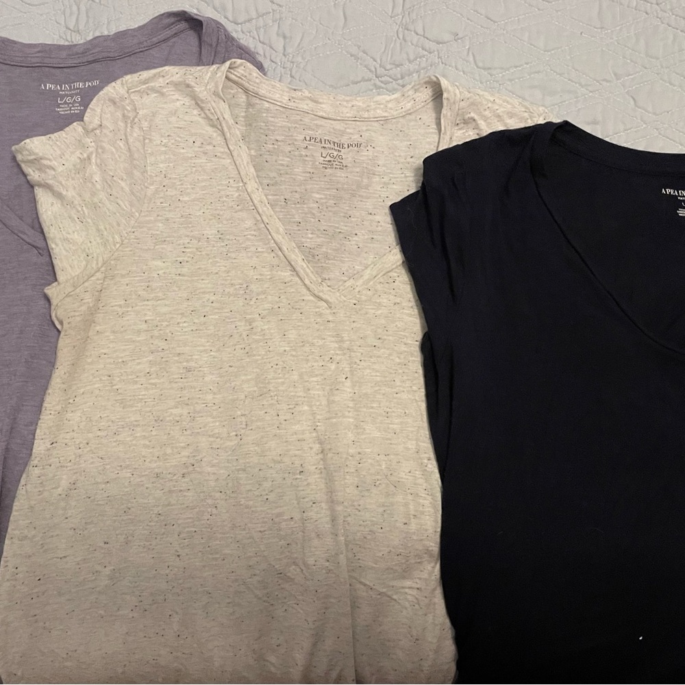 Eight size large maternity tops